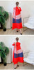 Long Pleated Dress For Women Round Neck Color Block Loose Style Printing Elegant Ladies Festival Party Clothing 2R8600