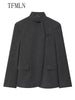 Women Loose Blazer Jackets Vintage Office Lady Single Button Full Sleeve Outwear Stand Collar Coats