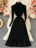 Women Pleated Knitted Dress Turtleneck Long Sleeve Elastic Slim Pencil Dress Autumn Winter Sexy Bodycon Sweater Dress