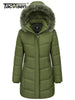 Womens Fleece Long Padding Winter Jacket Down Puffer Outwear with Removable Hood Waterproof Windproof Thicken Park Coat