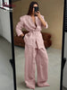 Women Pink Linen Blazer Pants Set Chic Oversized Casual 2 Piece Co Ord Long Pant Sets Work Vacation Casual Outwear