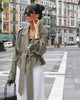 Women Lace Up Belt Trench Coat Chic Solid Lapel Full Sleeve Pocket Short Windbreaker Jacket Spring Lady Street Outerwear