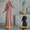 Women Maxi Dresses Elegant Modest Ruffled Collar Tied Waist Long Sleeve Long Dress Muslim Hijabs Abaya Robes S-3XL