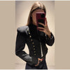 Women's Black Military Cropped Blazer Padded Shoulders Jacket Coat Vintage Stand Collar Gothic Elegant Party Streetwear Jackets