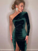 Women Elegant Long Sleeve Party Evening Velvet Bodycon Split Pencil Midi Dress Spring Autumn Clothes