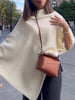 Irregular Draping Knitted Shawl Jumper Knitwear Loose Elegant Cape French Minimalist Cloak Knit Sweater Women Top Spring
