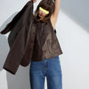 Women's Autumn Clothing European Sheepskin Casual O-Neck Single-Breasted Coffee Litchi Stria Genuine Leather Jacket