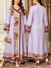Plus Size Middle Eastern Gown Western V-Neck Printed Women's Dress for Commute Loose Vacation Style Long Sleeve Dress