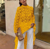Elegant Women Top Round Neck Solid Color Irregular Shirt Autumn Sexy Lace Hollow Out Long Sleeve Blouse Vestidos