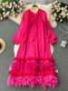 Autumn Dress For Women Fashinon Chiffon Long Sleeved Artificial Feathers Elegant Female Dresses 5R9799
