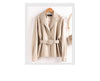 Women Split Leather Blazer With Slim Waist Belt Spring Autumn Notched Collar Loose Leather Jacket Female Coat