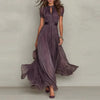Elegant Chiffon Lace Trim Midi Dress Stand Collar Neck Puff Sleeve Cinched Waist Draped A Line Flowy Women's Casual Dresses