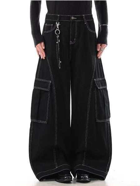 Cyber Y2K Streetwear Black Baggy Women's Cargo Jeans Pants For Woman Clothing Wide Leg Gothic Punk Loose Fit Denim Trousers