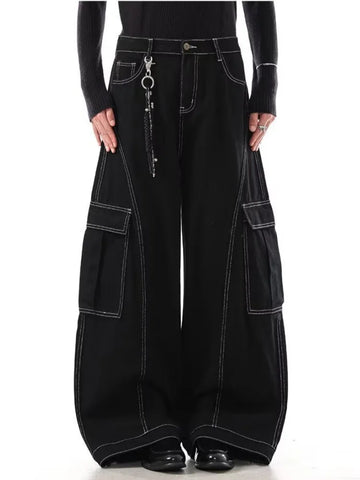 Cyber Y2K Streetwear Black Baggy Women's Cargo Jeans Pants For Woman Clothing Wide Leg Gothic Punk Loose Fit Denim Trousers