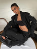 Elegant Stripe Sequin Blazer Jackets Trousers Set Lapel Long Sleeve Coat Wide Leg Long Pants Chic Female Matching Sets