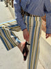 Colorful Striped Wide Leg Trousers Women Bohemian High Waist Multi-color Panelled Slim Straight Pants Lady Beachwear