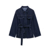 Women 2 Pieces Sets With Belt Denim Jackets & Vintage Front Zipper Jeans Trousers Feamle Chic Lady Pants Sets