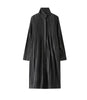 Black Pleated Stand Collar Longline Coat, Lightweight Wrinkle-Resistant Women's Casual Daily Office Commute Travel Outerwear