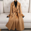 Patchwork Long Double sided 100% wool coat women spring autumn slim elegant jacket Korean casaco feminino