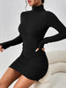 Sexy Mini Dress For Women Autumn Black Solid Turtleneck Long Sleeves Sheath Dress Club Elegant Bodycon Party Dresses Female