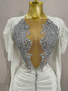 Sparkly Crystals Sexy Mesh White Velvet Short Dress Women Elegant Evening Prom Birthday Party Dresses Stage Costume