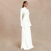 Solid Color Elegant High Neck Long Sleeve Ruched Ribbon Dress Women Bodycon Party Club Evening Dress Winter