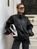 Women Autumn Jackets Asymmetric Button Pocket Long Sleeves Black Loose Zipper Jackets Female High Street Coats