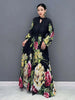 Printed Dress For Women O-neck Draped Lace Up Waist A-line Casual Vestido Robe Female Autumn 5R5279