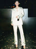 High Street Designer Suit Set Women's Loose Style Long Sleeve Beaded Blouse Tops Flare Pants