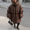 High Collar Puffer Women's Winter Coat Drawstring Waist Cinched Padded Jacket Thick Loose Casual For Ladies Streetwear Parka