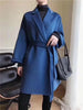 Winter Casual Adjustable Waist Wool Coat Women Water Ripples Woolen Coat Jackets Female Autumn Camel Coat Commuting