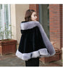 Black Fur Coat Women's Winter Shawl Cape Style Short Imitation Fox Fur Thick Hooded Windbreaker Female Warm Faux Fur Cloak