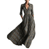 Women Plaid Shirt Dress V Neck Single Breasted Split Asymmetrical Hem Pocket Maxi Dress Ladies Elegant Casual Vintage Long Dress