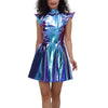 Metallic Women's Shiny Dress Holographic Solid Color Turtleneck Pleated Dress Carnival Costume Gold Silver Rave Dress Outfits