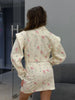Floral Printed Blazer Skirt Suit Women Elegant Cropped Lapel V-neck Coat Slim Mini Skirts Set Spring Lady Casual Outfit