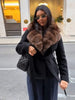 Autumn Solid Lace Up Jacket For Women High Street Turn Down Fur Collar Long Sleeve Belt Coats Lady Chic Street Outerwear