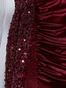 Wine Sequin Evening Dress Elegant Women One Shoulder Draped Split Wedding Party Prom Dresses Bridesmaid Wine Long Gown