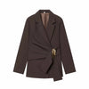 Women Suit Pants Two-Piece Set Buckle Decoration Long Sleeve Blazer Coat + Straight-Leg Pants 2 Pieces Sets Chic Woman Outfits