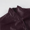 Lady Retro Burgundy Belted Leather Jacket Solid Stand Collar Long-sleeved Cropped Coat Women Daily Street Outerwear