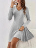 Women's V-Neck Knit Dress - Long Sleeve Swing Mini Dress, Elegant Bodycon Short Dress