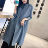 Pleated Singlebreasted Windbreaker Long Spring and Autumn Collar Temperament Coat Seven-point Sleeve Joker Cardigan Woman