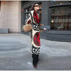Vintage Ethnic Geometric Print Coat Women Belted Waist Faux Fur Cuff Patchwork Open Front Maxi Robe Autumn Winter Chic Cardigan