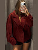 Red Suede Lapel Moto Jacket Oversized Zipped Long Sleeve Autumn Women Streetwear Biker Coat Versatile Lady Jaqueta