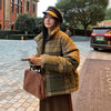 Y2K Street Plaid Print Cotton-Padded Jacket Women Winter Thicken Warm Puffy Bread Coat Korean Retro Student Down Cotton Parkas