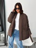 Elegant Women's Padded Jacket With Belt Winter Lace Up Waist Cinching V Neck Warm Coats Lady Casual Street Outerwear