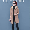 Plus Velvet Thick Lamb Plush Jacket Women Autumn Winter Parkas Lace-Up Of Hooded Loose Long Embroid Trench Coat Female