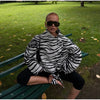 Zebra Striped Faux Fur Jacket Women Stand Collar Burgundy Velvet Patch Pocket Single Breasted Coat Autumn Street Jackets