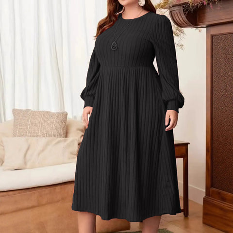 Plus Size Women's Autumn Winter Dresses Casual Solid Color O-Neck Long Sleeve Maxi Dress 5XL Big Sizes Women's Rib Knitted Dress