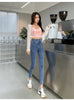 Women's High Waist Stretch Jeans Blue Black Gray and Versatile Multi-button Slim Denim Long Pants Female