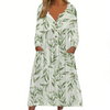 Fall & Winter Women's V-Neck Button Long Sleeve Dress Floral Print Loose Casual Midi Dress